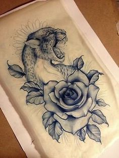 a drawing of a leopard on top of a rose