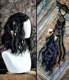 Romani Witch Costume, Viking Witch Hair, Swamp Witch Hair, Traditional Viking Women Clothing, Ren Fair Hair Accessories, Wizard Hairstyles, Renfaire Hair Short, Wasteland Hairstyle