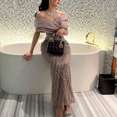 Exquisite Beads Evening Dresses Chic Off The Shoulder Pleat Straight Gowns Fashion Sequined Ankle Dubai Evening, Skirts Flowy, Wedding Luxury, Satin Evening Dresses, Dresses Formal Elegant, Printed Pleated Skirt, Evening Gowns Elegant, Evening Dress Fashion, فستان سهرة