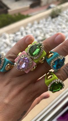 resin and rhinestone ring waterproof Trendy Green Rings For Party, Jeweled Party Rings, Trendy Resin Rings For Party, Trendy Resin Ring, Trendy Resin Ring Jewelry, Trendy Party Crystal Ring, Crystal Jeweled Party Rings, Jeweled Crystal Ring For Party, Trendy Plastic Ring Jewelry