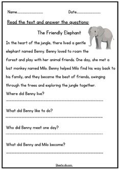 an elephant reading worksheet for children to learn how to read the animal's name