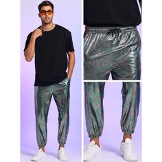 These metallic pants are perfect when you want to add a touch of glamour to any outfit. The drawstring closure and an elastic adjustable waist design help it fit anybody from wear. Stylish trousers go well with sequined vests, sequined T-shirts, sequined shirts in the same style. Suitable for any occasion, such as leisure, hanging out, dating, holiday, party, nightclub, disco etc. Slim Fit Chino Pants, Metallic Pants, Fitted Dress Pants, Sequin Shirt, Slim Fit Chinos, Straight Trousers, Faux Leather Pants, Same Style, Design Help