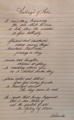 a handwritten poem on lined paper with cursive writing