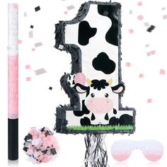 PRICES MAY VARY. Birthday Piñata Set: you will receive 1 piece of small cow piñata, 1 piece of matched blindfold, 1 pieces of stick and a pack of confetti, mainly pink, white and black colors, like a cow; Nice combination meet your parties demands, please make sure of the size information before purchasing Bring Endless Joy: the party decorations piñata can be applied as party game props for kids, adding a lot of fun, proper for holding candy, cards, chocolates, cookies, small gifts, small toys Number 1 Pinata, 1 Pinata, Cow Print Birthday, Pinata Stick, Cow Birthday Parties, Cow Cakes, Small Cow, Birthday Pinata, Cow Birthday