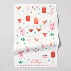 a tea towel with cocktails on it