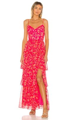 Amanda Uprichard Dress, Luxe Clothing, Hemant And Nandita, Amanda Dress, Amanda Uprichard, Outfit Jeans, Red Dress Maxi, Silk Maxi Dress, Tiered Maxi Dress