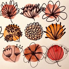 a bunch of flowers that are drawn on paper