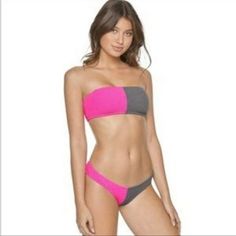 Pilyq Aa Reef Two Toned Bandeau/Full Bottom Bikini Set. Two Piece Bikini Set. Top Is A Bandeau Style With Detachable Halter Tie Straps Included. Light Padding. Bottoms Are Full Style With Moderate/Fuller Backside Coverage. Gray And Pink Color Block Style. Size Small. New With Tags. Please Note Due To The Nature Of The Fabric Weave There May Be Irregularities To The Fabric, But This Is New And Unworn And Has No Major Flaws To It. Pink Bandeau Swimwear For Swimming, Pink Bandeau Beachwear Swimwear, Pink Strapless Tube Top For Beach Season, Pink Beachwear Tube Top For Pool, Pink Strapless Swimwear For Poolside, Pink Bandeau Tube Top For Pool, Pink Beachwear Tube Top For Beach Season, Pink Bandeau Tube Top For The Pool, Pink Strapless Tube Top For Pool