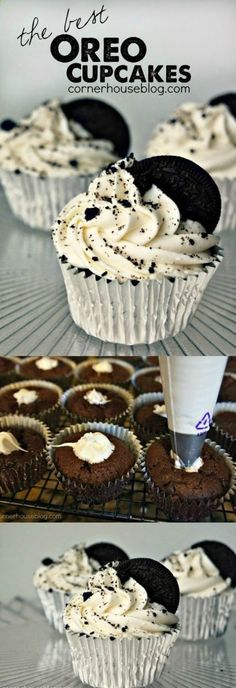 an image of cupcakes with white frosting and oreo cookies