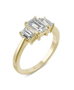 in stock Wedding Rings Yellow Gold, Gold Emerald Cut Engagement Ring, Moissanite Ring Set, Charles And Colvard Moissanite, 3 Stone Engagement Rings, Yellow Gold Wedding Ring, Emerald Engagement Ring Cut, Three Stone Ring, Silver Plated Necklace