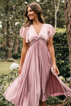 Wedding Guest Pink Dress, Old Rose Dress, Pleated Skirt Design, Bridgerton Party, Pastel Pink Dress, Dress Tea Length, One Shoulder Maxi Dress, Fall Wedding Guest, Pink Formal Dresses