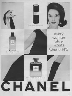 an advertisement for chanel perfumes from the 1950's