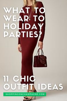 Don't stress over what to wear to all your holiday parties and get-togethers! Here are 11 outfit ideas to wear to the holiday office party, Chrismas caroling, cookie swaps, gift exchanges, luncheons, cocktails parties, and more! Helpful holiday outfit tips, too! Cocktail Office Party Outfit, Holiday Luncheon Outfit, Holiday Office Party Outfit, Holiday Cocktail Party Outfit, Work Holiday Party Outfit, Office Party Outfit, Christmas Party Outfits Classy, Holiday Party Outfit Work, Office Holiday Party Outfit