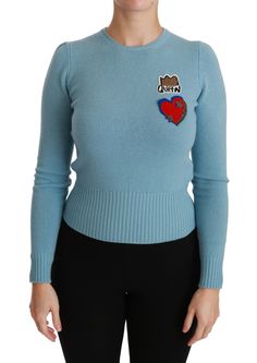 Dolce & Gabbana Queen Heart Beaded Wool Women's Sweater Crown Embroidery, Dolce Gabbana Sweater, Beaded Crown, Dolce And Gabbana Blue, Top Design Fashion, Large Sweaters, Top Sweater, Blue Wool, Casual Pullover