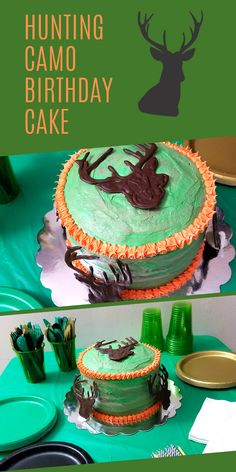 there is a cake that has been decorated with deer heads and antlers on it