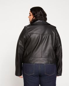 The completely cool, stunningly soft, premium leather jacket is finally here. Made from 100% butter-soft genuine leather, this iconic piece is tough and feminine with classic finishes, making this moto jacket a must-have. With metal hardware and snaps and a boxy fit that says cool, this is the perfect layer over, well, everything. Not too heavy. Not too light. It's just right. Fit: Loose, view the product size guide Fabric: Shell: 100% Genuine Leather, Lining: 100% Polyester Care: Professional l Puffer Vest Fashion, Athleisure Pants, Weekend Dresses, Leather Cleaner, Ponte Pants, Vest Fashion, Petite Jeans, Blazer Fashion, Leather Moto