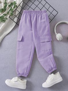 Young Girl Elastic Waist & Cuffed Utility Pants Mauve Purple Casual   Fabric Plain Jogger Non-Stretch  Young Girls Clothing, size features are:Bust: ,Length: ,Sleeve Length: Purple Joggers, Mauve Purple, Utility Pants, Kids Beachwear, Outer Banks, Girls Clothing, Me Too Shoes, Women Clothes Sale, Jogging