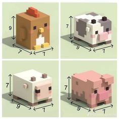 four different types of animals made out of lego blocks