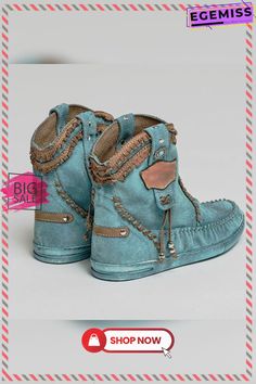 Bohemian Style Casual Blue Boots Casual Blue Slip-on Boots, Bohemian Boots With Flat Heel For Festival, Casual Blue Flat Heel Boots, Blue Casual Booties With Round Toe, Casual Blue Booties With Round Toe, Bohemian Moto Boots With Round Toe For Festival, Casual Blue Round Toe Booties, Blue Bohemian Festival Boots, Bohemian Moto Boots For Festival