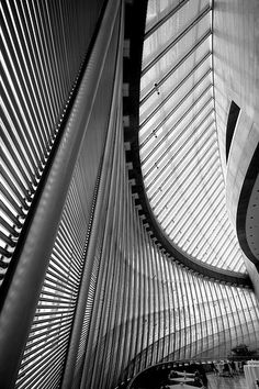 black and white photograph of the inside of a building