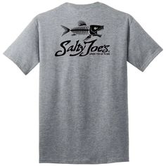 This is the fishing T shirt of the summer. Featuring our slogan "Where Fish Go To Die", this tee embodies the heart of fishing. Our new tee looks great fly fishing in a river, on a boat out on a lake, or even out in the ocean. Grab your Salty Joe's Skeleton Fish Heavyweight Cotton Tee today! Classic Heavyweight 6.1-ounce 100% Cotton T-Shirt Printed in the USA 1x1 rib knit collar Shoulder-to-shoulder taping Cover seamed neck Skeleton Fish, On A Boat, Surf Wear, Fishing T Shirts, In The Ocean, Surf Shop, Knit Collar, Fly Fishing, Shoulder Taping