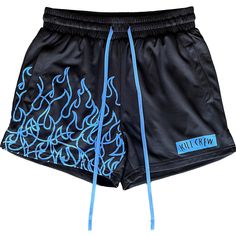 MUAY THAI FLAME SHORTS (MID THIGH CUT) - BLACK / BLUE Wax Tips, Drip Outfits, Work Out Clothes, Clothing Business, Mens Trendy Outfits, Every Day Carry, Cool Outfits For Men, Shorts Summer, Outfits For Men