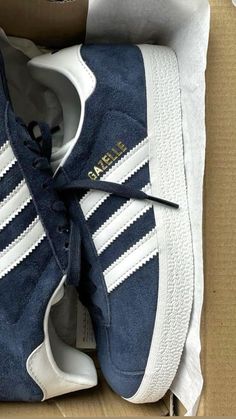 Stockholm Aesthetic, Adidas Gazelle Shoes, Adidas Gazelles, Aesthetic Sneakers, Gazelle Shoes, Navy Adidas, Navy Blue Shoes