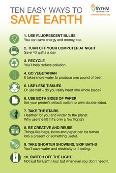 the ten easy ways to save earth info sheet with instructions on how to use it