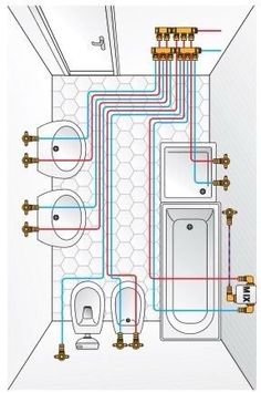 an electrical wiring diagram for a bathroom with toilet and bidet in the corner,