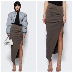 Rick Owens Rent Skirt In Dust Nwt Msrp $1300 Womens Size: S Brand New Never Worn With Tags Store Hung Them Up With Metal Hangers- See Pics Flattering Silhouette Concealed Zipper Closure Asymmetric Hemline Dimensions: Model Is 5'9"/175cm And Is Wearing A Size S Composition: 63% Viscose, 27% Polyester, 7% Nylon, 3% Elastane Care: Care According To Label Brand Style: Ro02b6670 Kst Accepting Offers Own This Myself In A Few Diff Colors- I’ll Tag You In The Others Just Ask! Have Sizes: S, M Or L Rick Owens Lilies, Long Pencil Skirt, Beige Skirt, Care Care, Metal Hangers, Brand Style, Rick Owens, Long Skirt, Brown And Grey