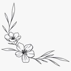 an ink drawing of flowers on a white background