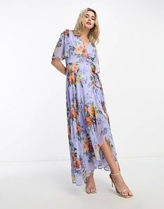 Hope & Ivy flutter sleeve wrap midaxi dress in lilac floral | ASOS Midaxi Dress, Floral Shop, Flutter Sleeve, Ivy, Lilac, Asos, Floral, Clothes