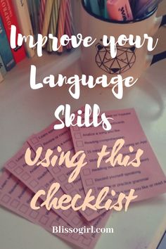 the words improve your language skills using this checklist are shown in pink and white