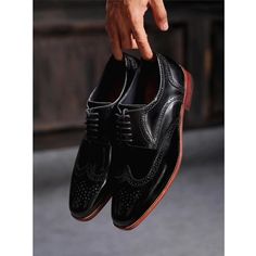 Men's+Oxfords+Black+Handmade+Wingtip+Leather+Brogue+Lace+Up+Formal+Shoes Structure+Are+Divided+Into+Following+Parts: 1.+Baseline+leather+sole+ 2.+100%+Leather+heel+made 3.+Best+finishing+black+leather 4.+Manufacture+used+lace+up+fastening 5.+Best+lining+with+leather+on+shoes 6.+Leather+s... Mens Black Dress Shoes, Black Leather Dress Shoes, Quality Leather Boots, Black Leather Dress, Leather Formal Shoes, Custom Design Shoes, Black Leather Dresses, Bespoke Shoes, Leather Brogues