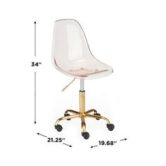 a clear office chair with wheels on the bottom and an extra height for each seat