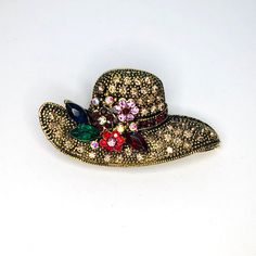 Vintage-inspired rhinestone sun hat with colorful flowers. Great gift for summer Not intended for children ages 13 and under.   Also, for many items we can accommodate large orders, so please send us a message. Hat With Flowers, Summer Sun Hat, Bead Embroidery Jewelry, Embroidery Jewelry, Pin Jewelry, Felt Dolls, Vintage Rhinestone, Sun Hat, Summer Sun