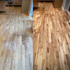 two pictures side by side showing the same wood floor