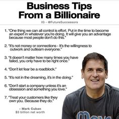 a man in a black shirt is smiling and has his hand on his chest, with the words business tips from a billionaire above him