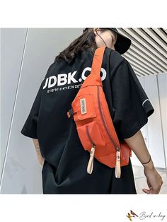 BirdinBag - Womens Multifunctional Nylon Waist & Chest Bag with Spacious Capacity Urban Nylon Bag With Pockets, Urban Nylon Bags With Pockets, Orange Nylon Bags For Outdoor Activities, Casual Nylon Bag With Zipper Pocket, Functional Orange Bag With Zipper Closure, Casual Orange Backpack Bag, Trendy Orange Nylon Bag, Functional Orange Bag With Pockets, Functional Orange Bags With Pockets