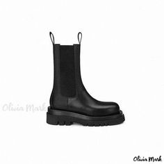 Olivia Mark - Premium Leather Grape Chelsea Boots for Women with Thick Soles and Height-Boosting Design Cow Hide Shoes, Short Winter Boots, Chunky Chelsea Boots, Leather Snow Boots, Short Rain Boots, Tube Design, Chunky Heel Ankle Boots, Black Chelsea Boots, High Heel Boots Ankle