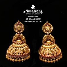 South Indian Jhumkas Gold, Traditional Gold Jewelry, Jumki Design Gold, Gold Jhumka Designs Indian Weddings, Gold Jumkas, Jumka Design Gold, Ceremonial Temple Jewelry Jhumkas With Intricate Design, Traditional Jeweled Gold Jhumkas, Gold Jhumka