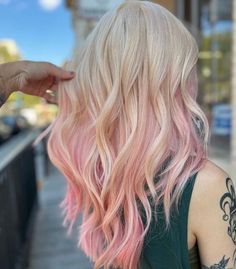 Light Pink Balayage Blonde, Pastel Pink Hair Peekaboo, Blonde Hair With Fantasy Color, Blond With Pink Tips, Pops Of Pink In Blonde Hair, Pale Pink And Blonde Hair, Adding Pink To Blonde Hair, Blonde With Pink Balayage, Blond And Light Pink Hair