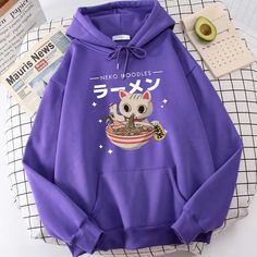 Blue Cotton Kawaii Hoodie, Kawaii Blue Cotton Hoodie, Blue Harajuku Cotton Sweatshirt, Blue Cotton Harajuku Sweatshirt, Blue Harajuku Sweatshirt For Winter, Casual Anime Print Sweatshirt For Winter, Kawaii Long Sleeve Hoodie With Cat Design, Casual Hello Kitty Hooded Sweatshirt, Casual Hooded Hello Kitty Sweatshirt