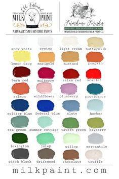 the color chart for milk paint, which is available in various colors and sizes with different names