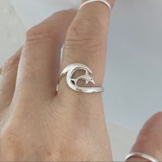 Sterling Silver Dolphin With Wave Ring, Silver Ring, Boho Ring, Ocean Ring, Beach Ring, 925 Stamped Face Height: 11 Mm Finish: High Polish Material: 925 Sterling Silver Wave Ring Silver, Rings Beach, Beach Rings, Ocean Ring, Wave Ring, Ring Boho, Boho Ring, Sea And Ocean, Boho Rings