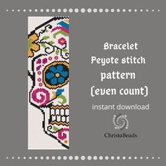 Sugar Skull Jewelry, Free Jewellery Making Tutorials, Beaded Projects, Pattern Bracelet, Huichol Art, Halloween Beads, Bead Crochet Rope, Beaded Bracelets Tutorial, Brick Stitch Earrings