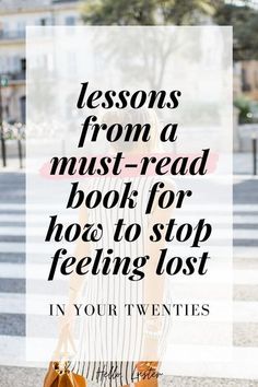 a woman walking down the street with her handbag in her purse and text that reads lessons