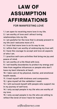 a pink poster with the words law of affirmations written in black on it