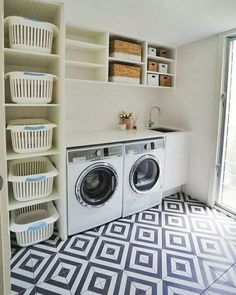 the laundry room is clean and ready to be used by someone in their home or office