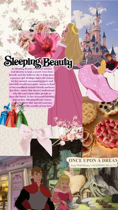 the collage shows princesses, sleeping beauty and once upon a break from disney